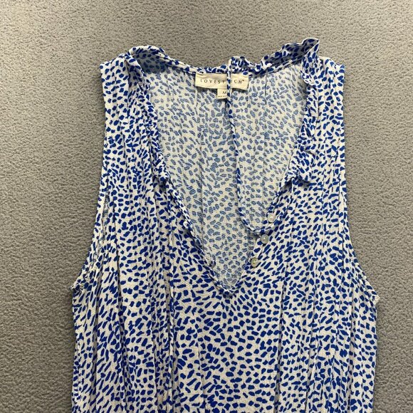 LOVESTITCH Womens Mini Dress White Blue Sleeveless Tiered V-neck Size M,Preppy - Picture 10 of 11